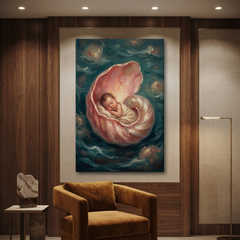 Cradled In The Pearl Shell – Soft Surreal Conceptual Canvas Art