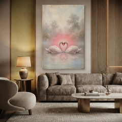 Swan Hearts At Dawn – Soft Surreal Conceptual Canvas Art