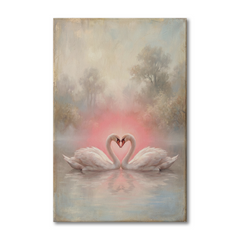 Swan Hearts At Dawn – Soft Surreal Conceptual Canvas Art
