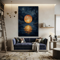 The Floating Lantern Moon – Soft Surreal Conceptual Canvas Art