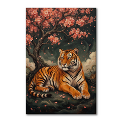 Tiger Beneath Blossom Rain – Soft Surreal Conceptual Canvas Art