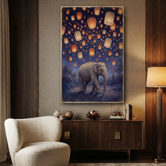 The Elephant Lantern Festival – Soft Surreal Conceptual Canvas Art