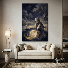 Touching The Fallen Moon – Soft Surreal Conceptual Canvas Art