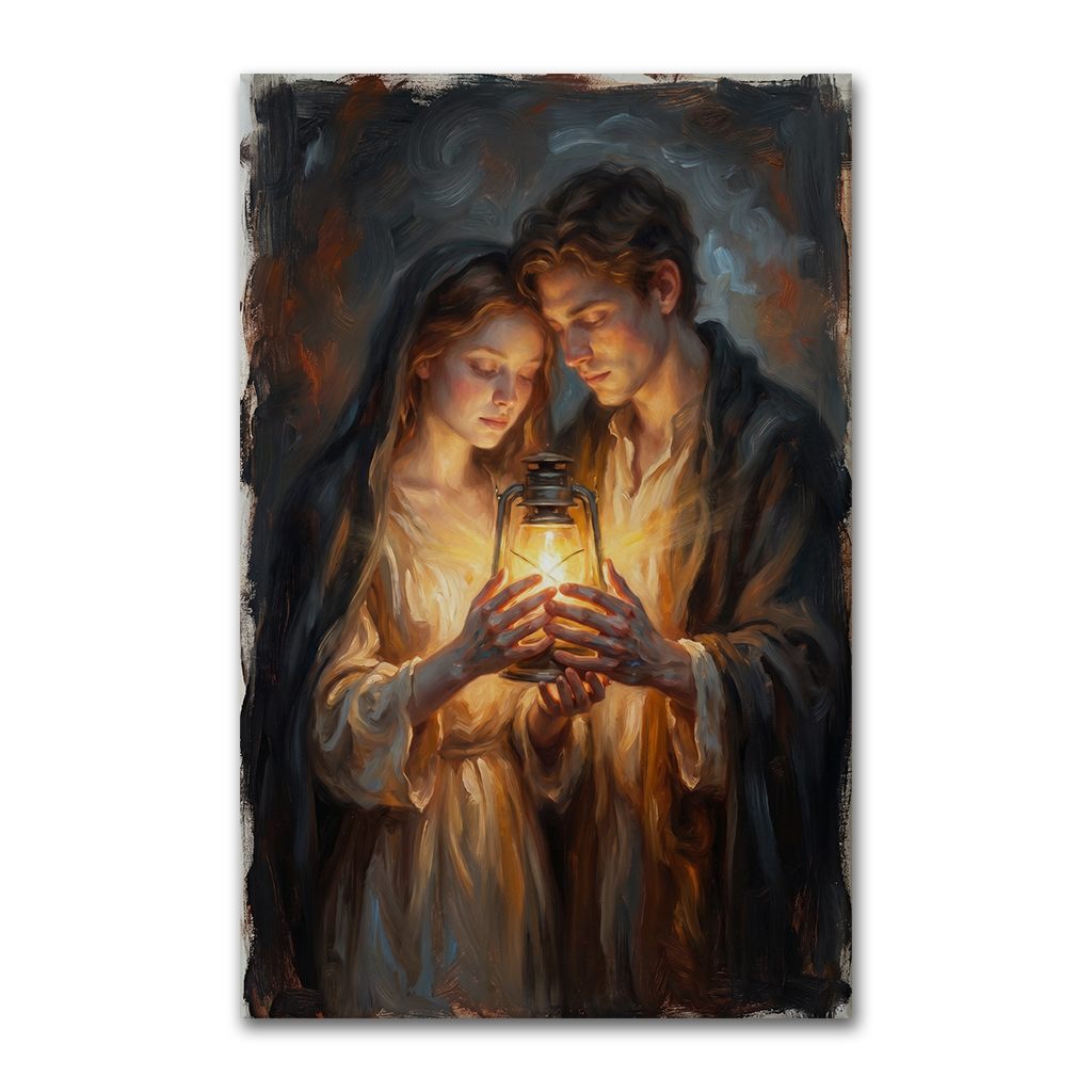 The Shared Lantern Glow – Soft Surreal Conceptual Canvas Art, zoom in to see the canvas
