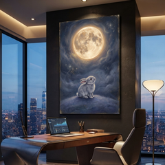 The Moongazer Bunny Dream – Soft Surreal Conceptual Canvas Art