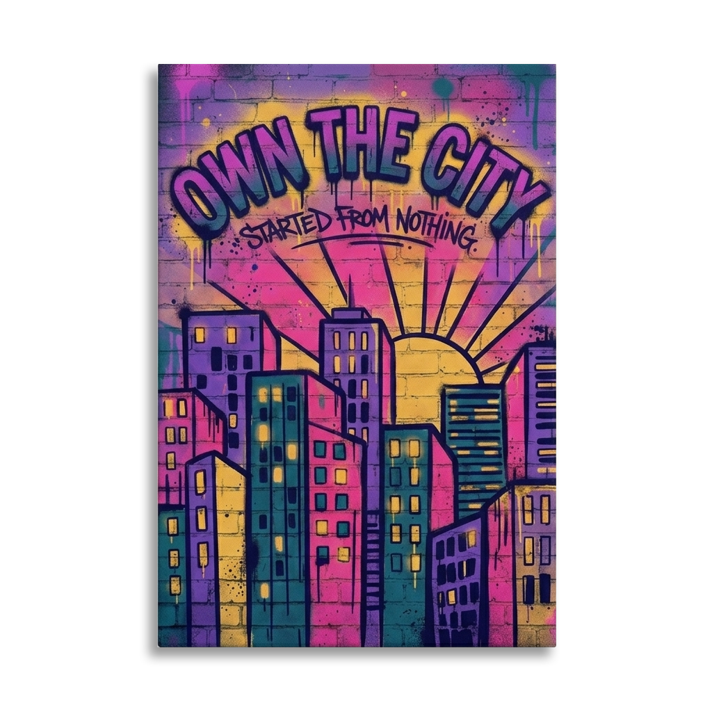 Concrete Sunrise Empire – Graffiti Hustle Art Canvas Prints, zoom in to see the canvas