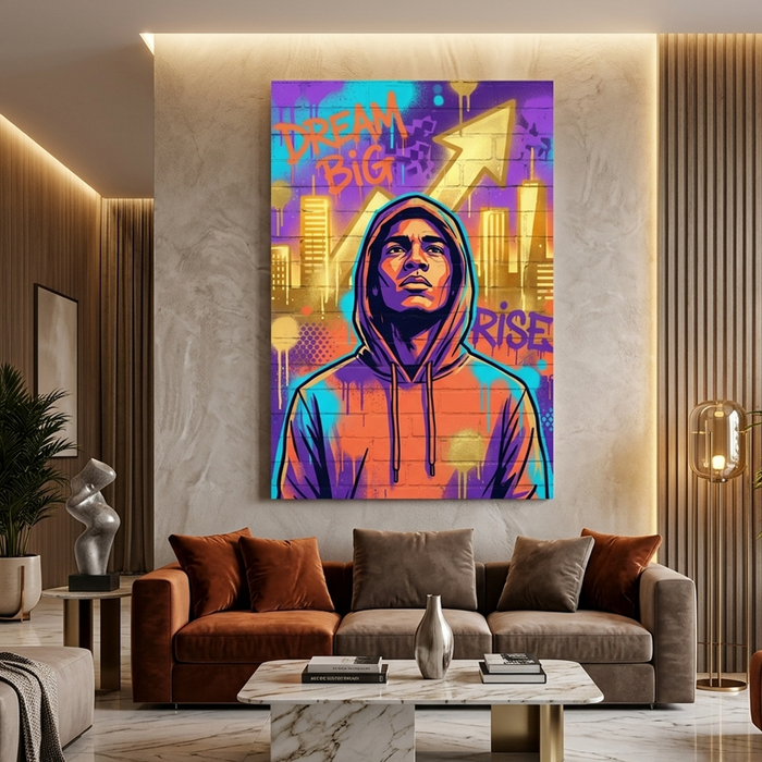 Gilded Skyline Dreamer – Graffiti Hustle Art Canvas Prints