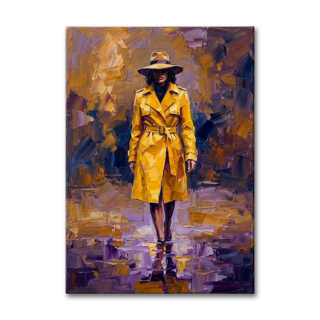 Yellow Coat Rainy Reflection – Women Figurative Canvas Prints, zoom in to see the canvas