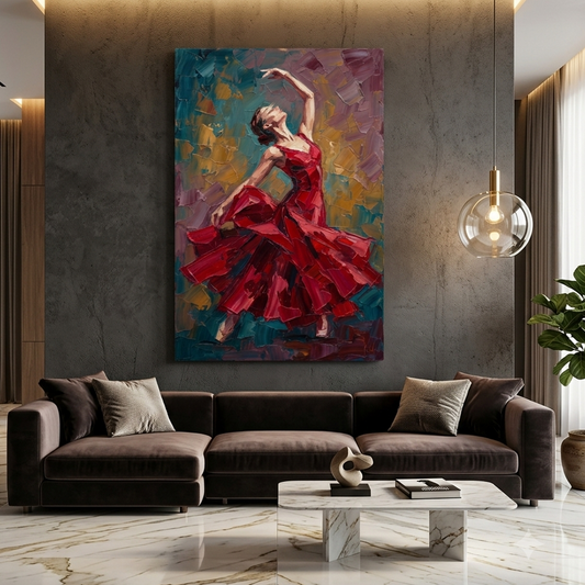Crimson Ballerina In Flight – Women Figurative Canvas Prints