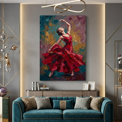 Crimson Ballerina In Flight – Women Figurative Canvas Prints
