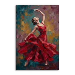Crimson Ballerina In Flight – Women Figurative Canvas Prints