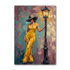 Yellow Elegance Streetlamp Pose – Women Figurative Canvas Prints