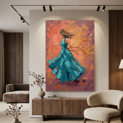 Teal Gown Sunset Twirl – Women Figurative Canvas Prints