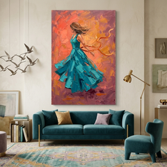 Teal Gown Sunset Twirl – Women Figurative Canvas Prints