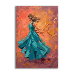 Teal Gown Sunset Twirl – Women Figurative Canvas Prints
