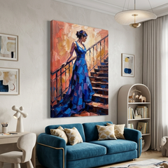 Blue Gown Grand Staircase – Women Figurative Canvas Prints