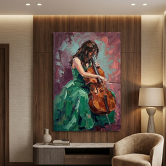 Green Gown Cello Solo – Women Figurative Canvas Prints