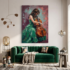 Green Gown Cello Solo – Women Figurative Canvas Prints