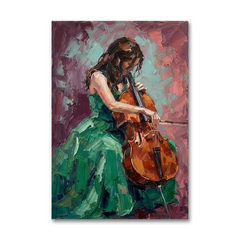 Green Gown Cello Solo – Women Figurative Canvas Prints