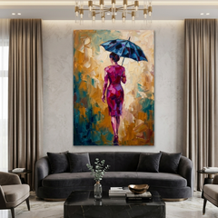 Magenta Walk Blue Umbrella – Women Figurative Canvas Prints