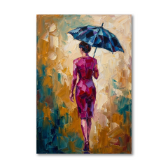 Magenta Walk Blue Umbrella – Women Figurative Canvas Prints