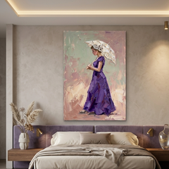 Violet Gown Vintage Parasol – Women Figurative Canvas Prints