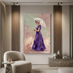 Violet Gown Vintage Parasol – Women Figurative Canvas Prints