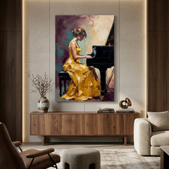 Golden Gown Piano Melody – Women Figurative Canvas Prints