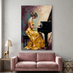 Golden Gown Piano Melody – Women Figurative Canvas Prints