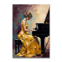 Golden Gown Piano Melody – Women Figurative Canvas Prints