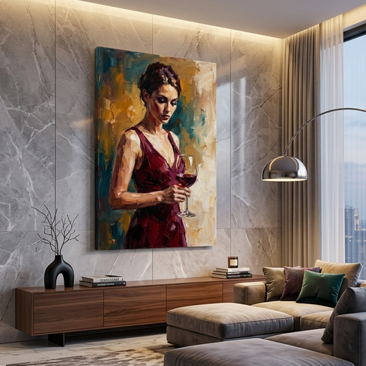 Wine Red Evening Elegance – Women Figurative Canvas Prints