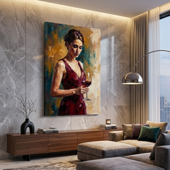 Wine Red Evening Elegance – Women Figurative Canvas Prints