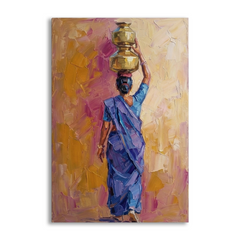 Blue Saree Golden Pots – Women Figurative Canvas Prints