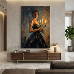 Black Gown Candlelight Muse – Women Figurative Canvas Prints