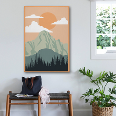 Mountain Sunset Forest Canvas Wall Art – Minimalist Nature Decor