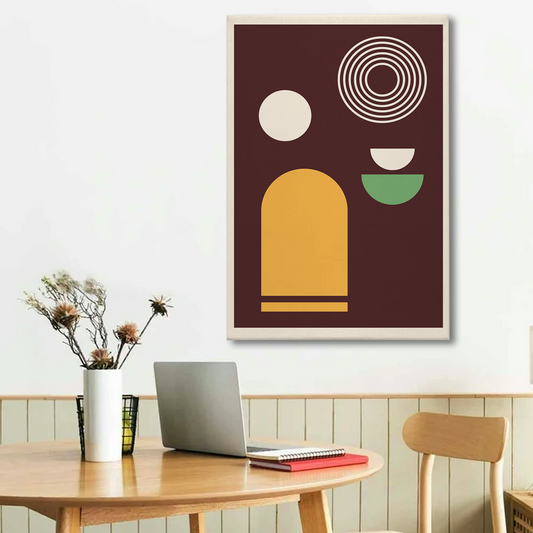 Boho Abstract Geometric Canvas Wall Art – Modern Minimalist Wall Decor in Brown & Mustard