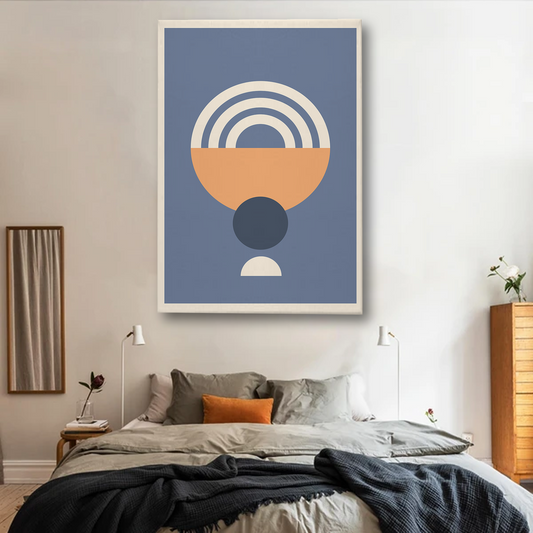 Boho Abstract Blue & Orange Geometric Canvas Wall Art – Modern Minimalist Wall Decor