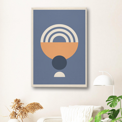 Boho Abstract Blue & Orange Geometric Canvas Wall Art – Modern Minimalist Wall Decor
