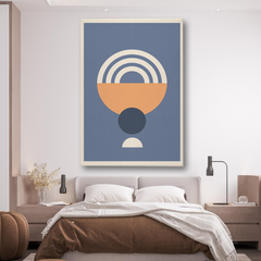 Boho Abstract Blue & Orange Geometric Canvas Wall Art – Modern Minimalist Wall Decor