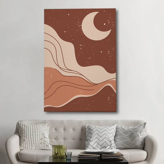 Abstract Moon Canvas Wall Art – Boho Earth Tone Minimalist Wall Decor