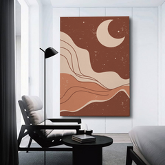 Abstract Moon Canvas Wall Art – Boho Earth Tone Minimalist Wall Decor