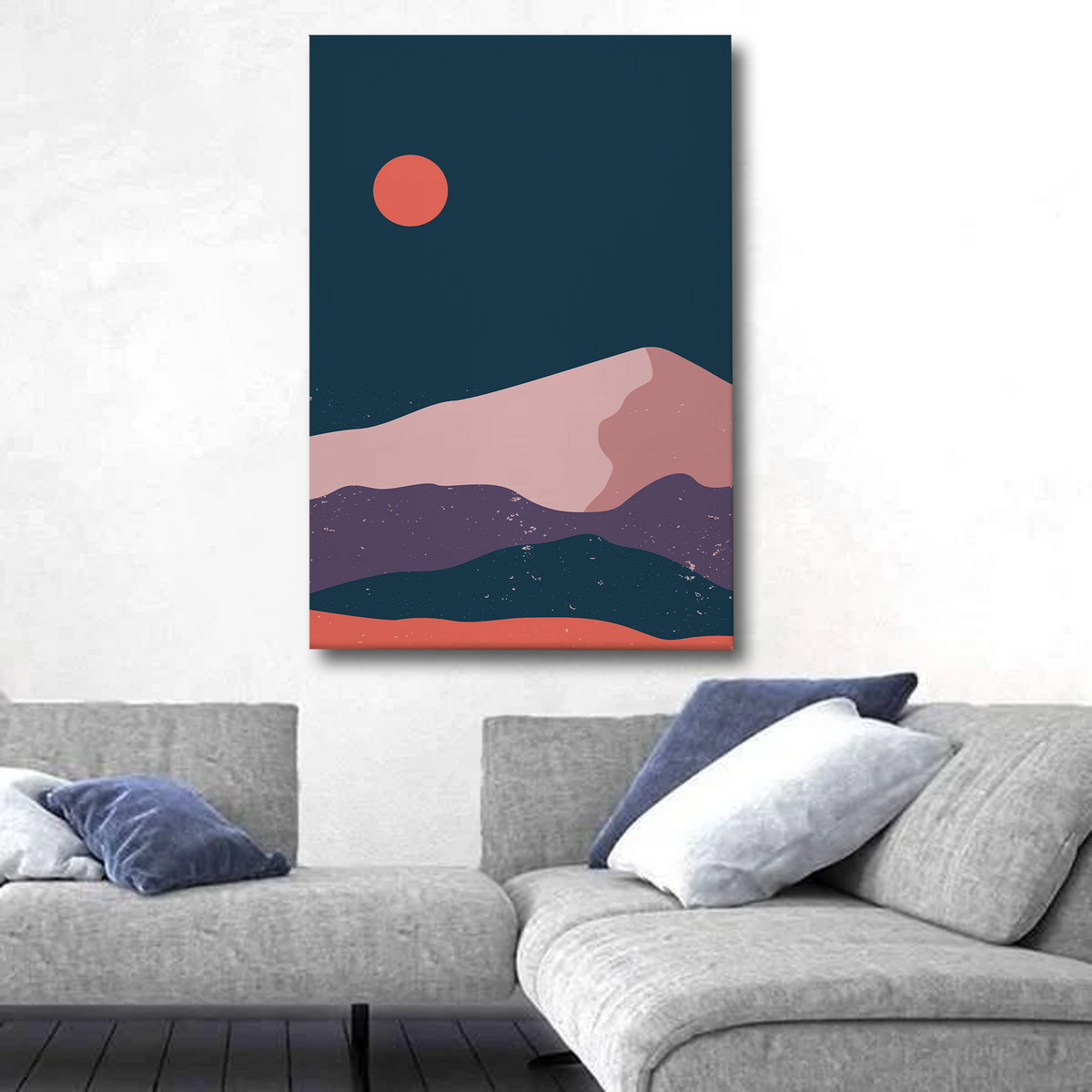 Abstract Mountain Sunset Canvas Wall Art – Modern Boho Wall Decor
