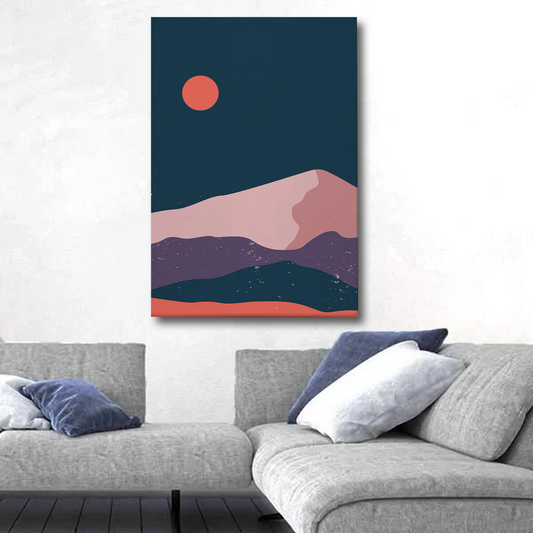 Abstract Mountain Sunset Canvas Wall Art – Modern Boho Wall Decor