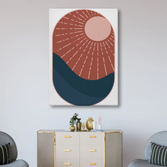 Sunburst Abstract Canvas Wall Art – Modern Minimalist Home Decor in Terracotta & Navy