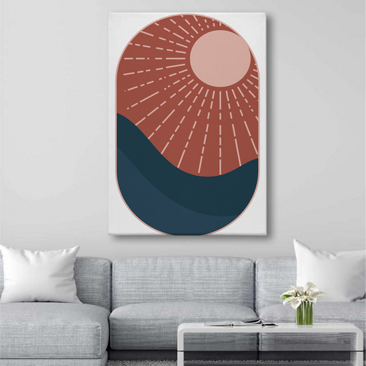 Sunburst Abstract Canvas Wall Art – Modern Minimalist Home Decor in Terracotta & Navy