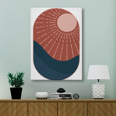 Sunburst Abstract Canvas Wall Art – Modern Minimalist Home Decor in Terracotta & Navy