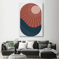 Sunburst Abstract Canvas Wall Art – Modern Minimalist Home Decor in Terracotta & Navy