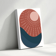 Sunburst Abstract Canvas Wall Art – Modern Minimalist Home Decor in Terracotta & Navy