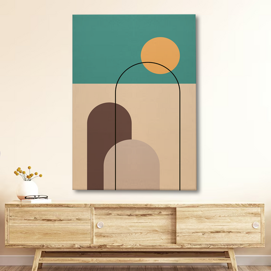 Abstract Geometric Desert Canvas Wall Art – Sun, Arches & Minimal Shapes