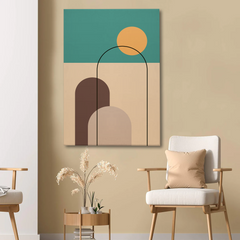 Abstract Geometric Desert Canvas Wall Art – Sun, Arches & Minimal Shapes